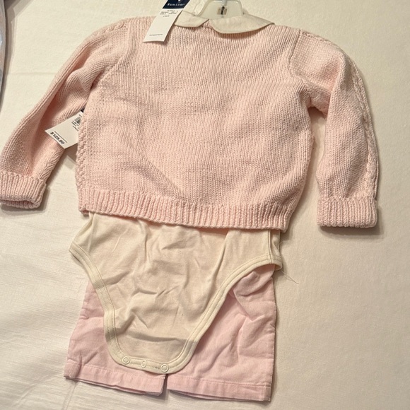 NWT Ralph Lauren Pink Knit Cardigan, long sleeve Bodysuit, corduroy pants Set - Picture 10 of 11
